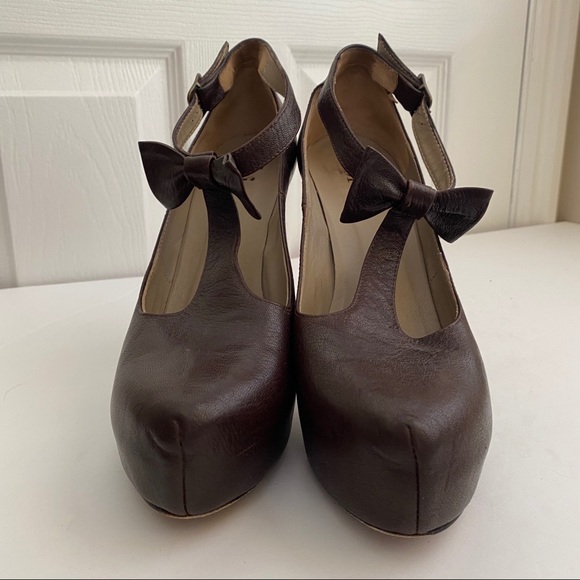 Tibi Brown Platform Heels with Bow Detail Sz 39 - Picture 6 of 10